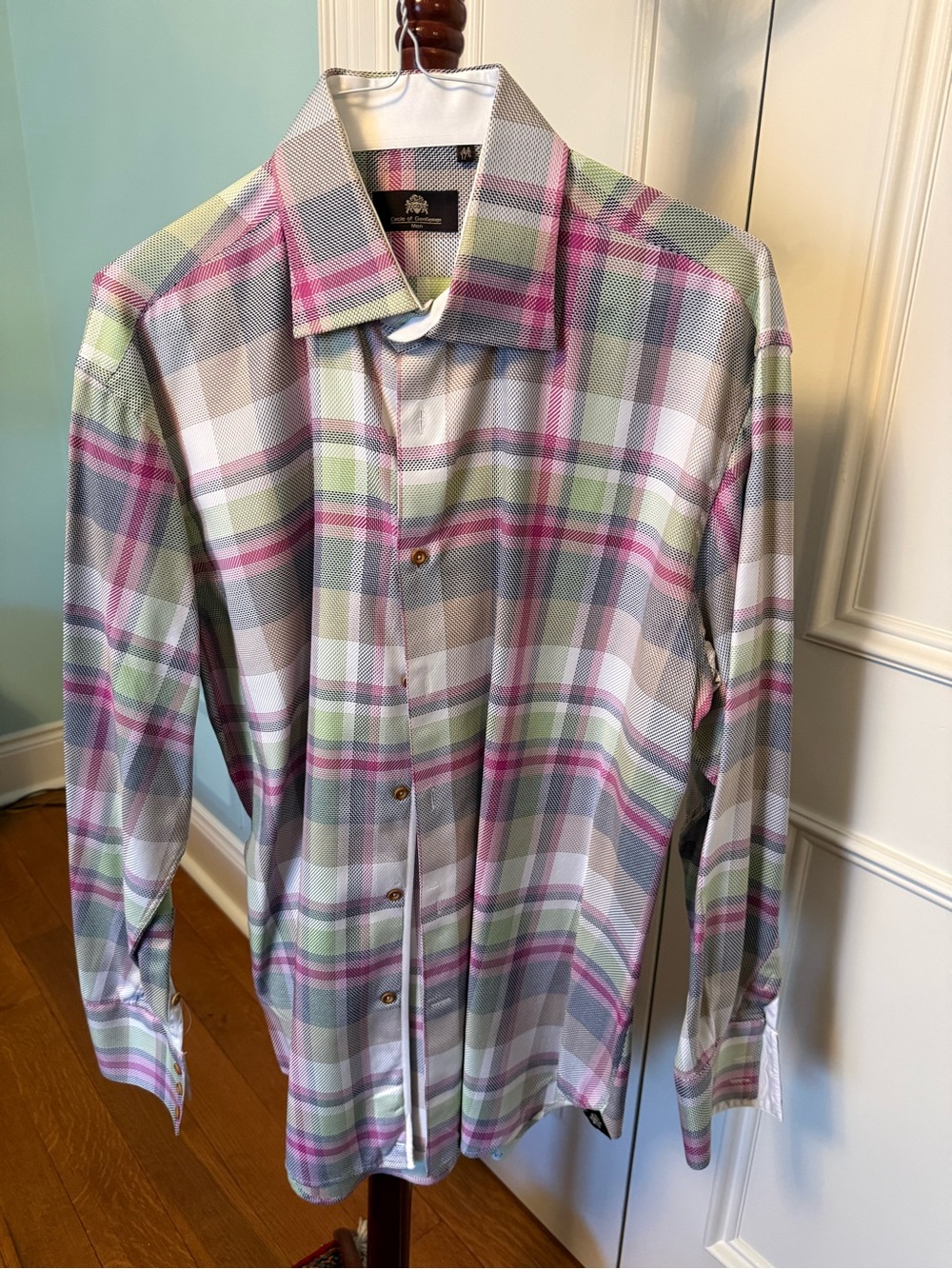 Circle of Gentlemen Men's Plaid Button-Up Shirt in Pastel Pink & Green